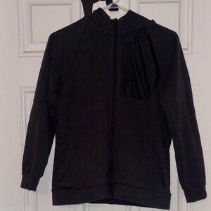 Black Zip-Up Hoodie with Chest Pocket